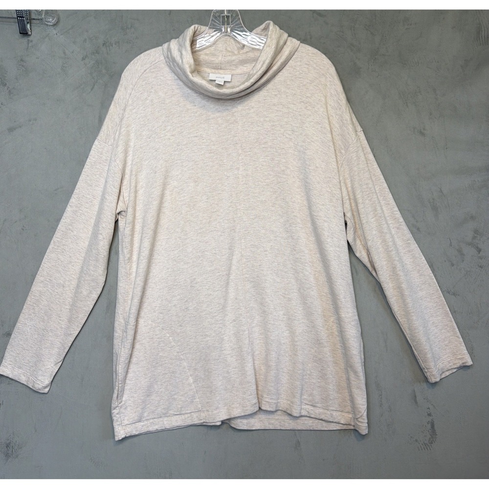 Pure Jill Women's L Cowl Neck Tunic Top Oatmeal Heather Soft Stretch Long Sleeve